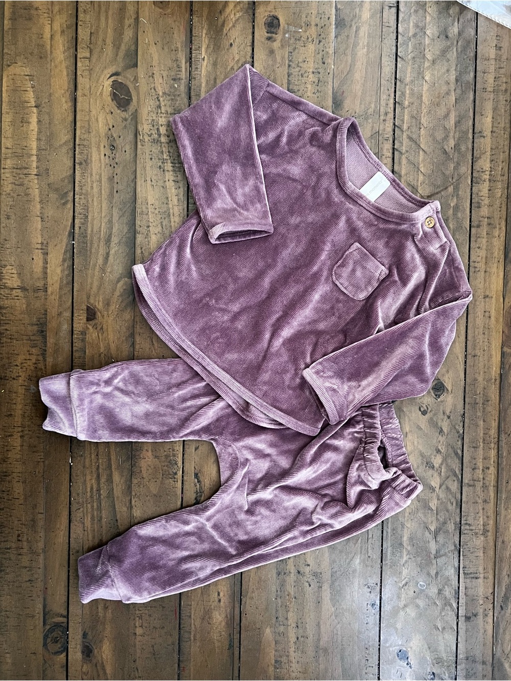 Kids Velour Two-Piece Pajama Set in Mauve